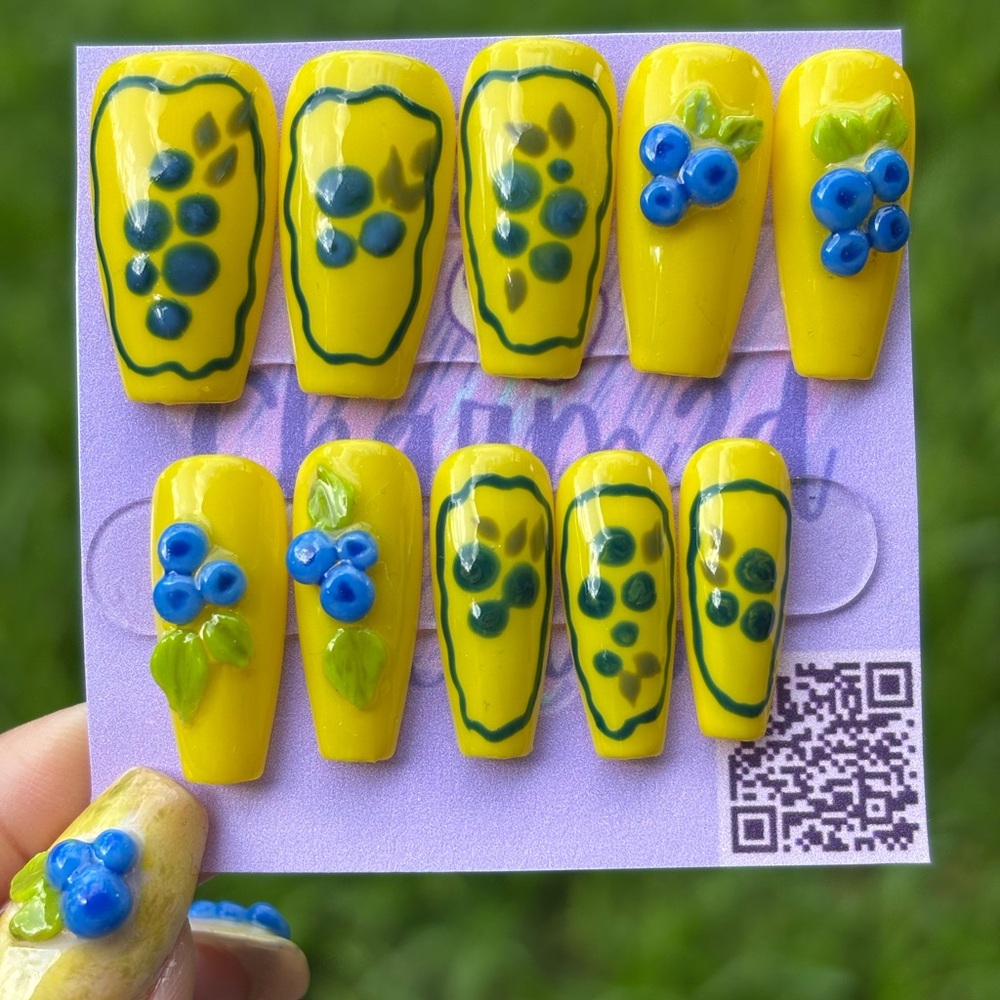 Blueberry Lemonade Nail Set, Medium Coffin Press On Nail Set 20pcs/set